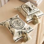 Decorative plush tissue box cover by eprolo in short plush, fits 140×195mm tissue packs, with two design options for living or dining rooms.
