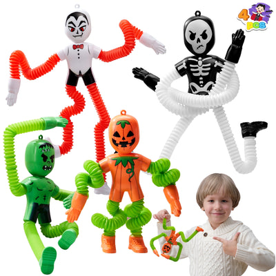 Spooktacular 4-Pack Halloween Sensory Stretchy Fidget Toys - Telescopic Pop Tubes for Party Favors & Goody Bags! Perfect for Classroom Prizes!
