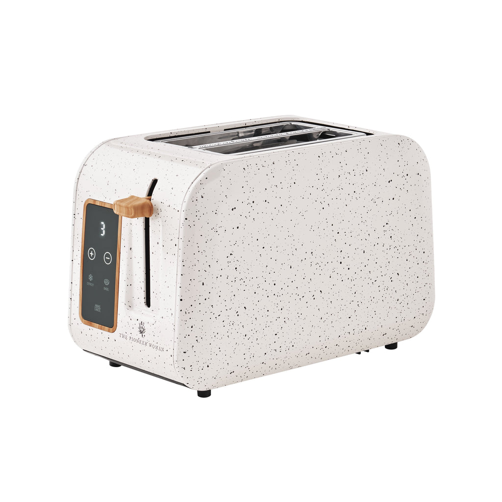 Digital Display 2-Slice Toaster – Modern Stainless Steel Kitchen Toaster Linen Speckle