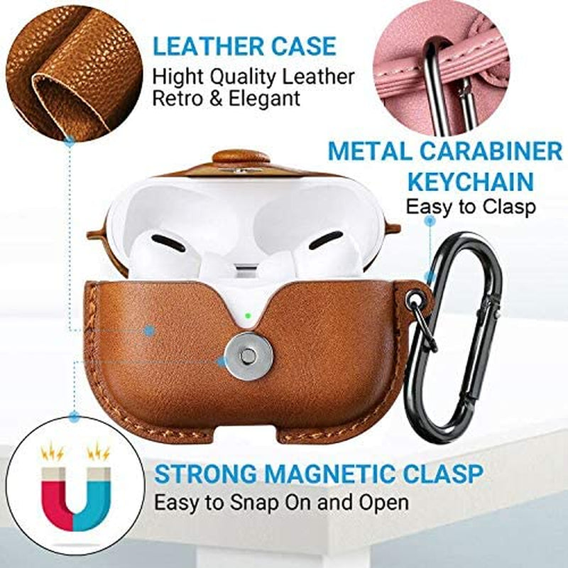 Premium Brown Leather Case for AirPods Pro 2 - Stylish Cover with Keychain & Strap, Front LED Visible, Compatible with 2019/2022/2023 Models