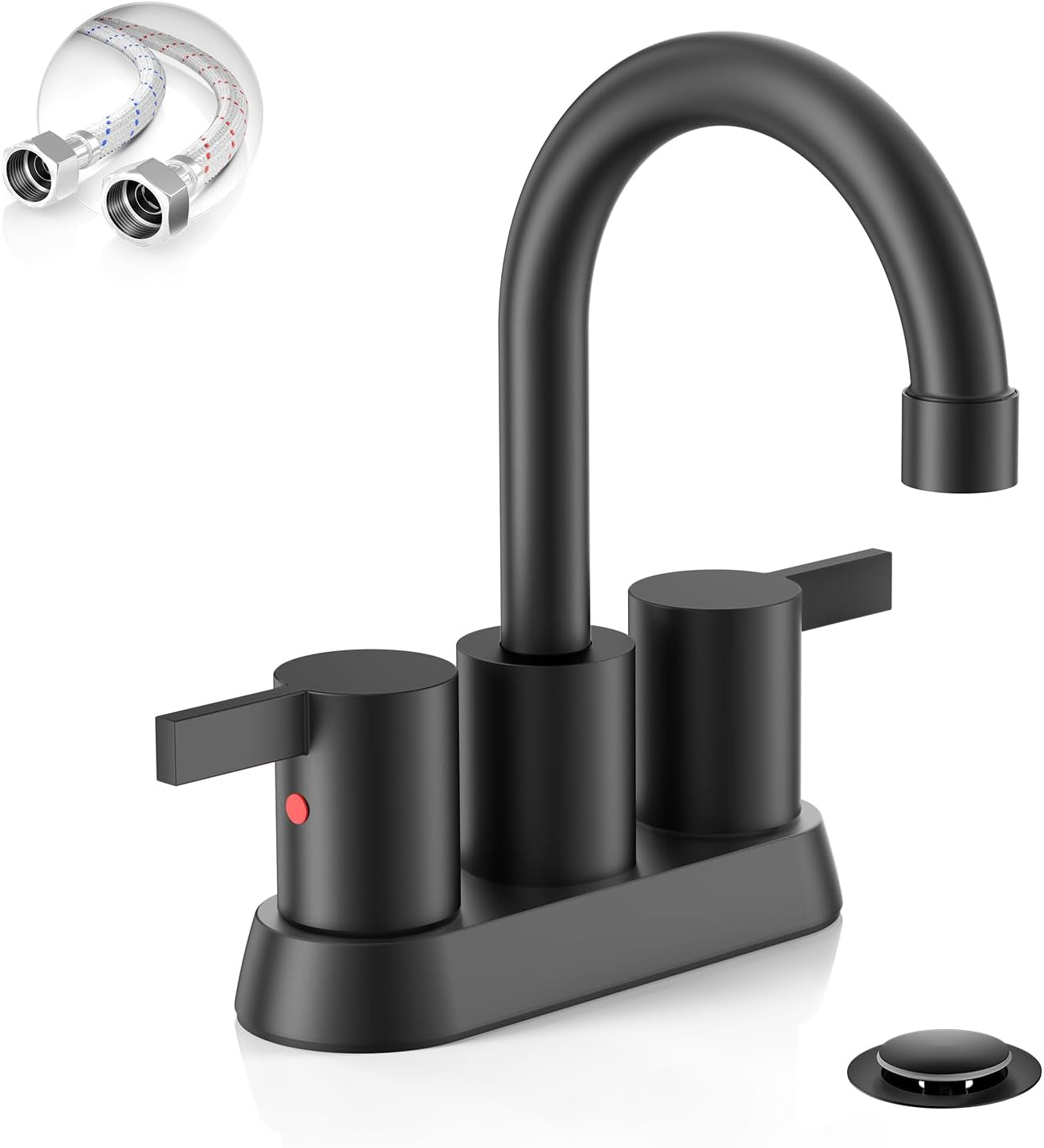 4 Inch 2 Handle Centerset Matte Black Lead-Free Modern Bathroom Faucet, 360 Swivel Spout 2-3 Hole RV Bathroom Vanity Sink Faucet with Pop up Drain and Water Supply Lines,Bf015-1-Mb - GG store