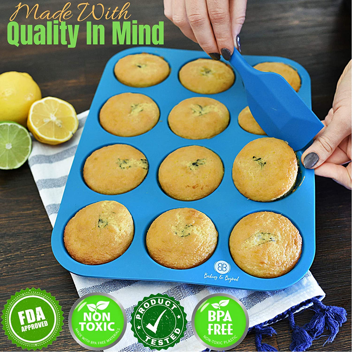 Ultimate Silicone Muffin Pan Set - Non-Stick 12 Cup and 24 Mini Cupcake Molds with 2 Spatulas and Recipe E-Book Included!