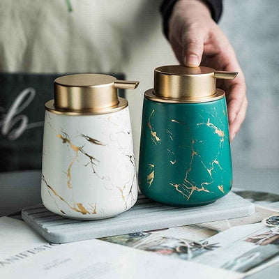 13 OZ Soap Dispensers, Refillable Countertop Lotion Soap Dispensers Pump Bottle for Bathroom, Kitchen Sink-- Holds Hand Soap, Dish Soap (Marble Black) - GG store