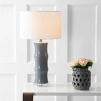 Modern Grey Ceramic Table Lamp – Minimalist Bedside & Living Room Lighting Decor