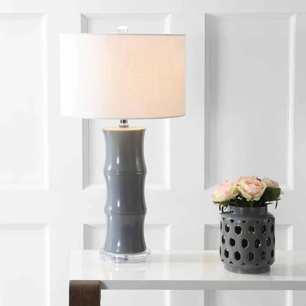 Modern Grey Ceramic Table Lamp – Minimalist Bedside & Living Room Lighting Decor