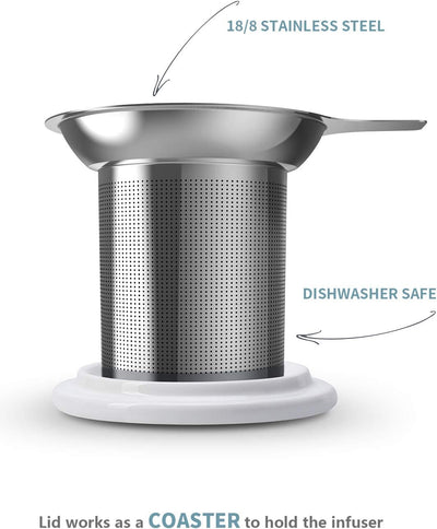 16 OZ Elegant Porcelain Tea Mug with Infuser & Lid - Perfect Gift for Tea Lovers, White