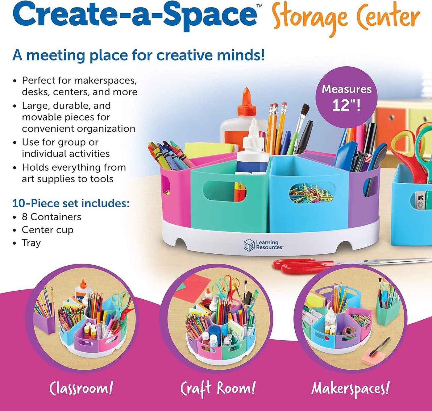 Create-A-Space Storage Center - Pastel 10 Piece Set for Homeschool, Nursery Organizer, Classroom Craft Keeper, Fits 3Oz Hand Sanitizer Bottles - GG store