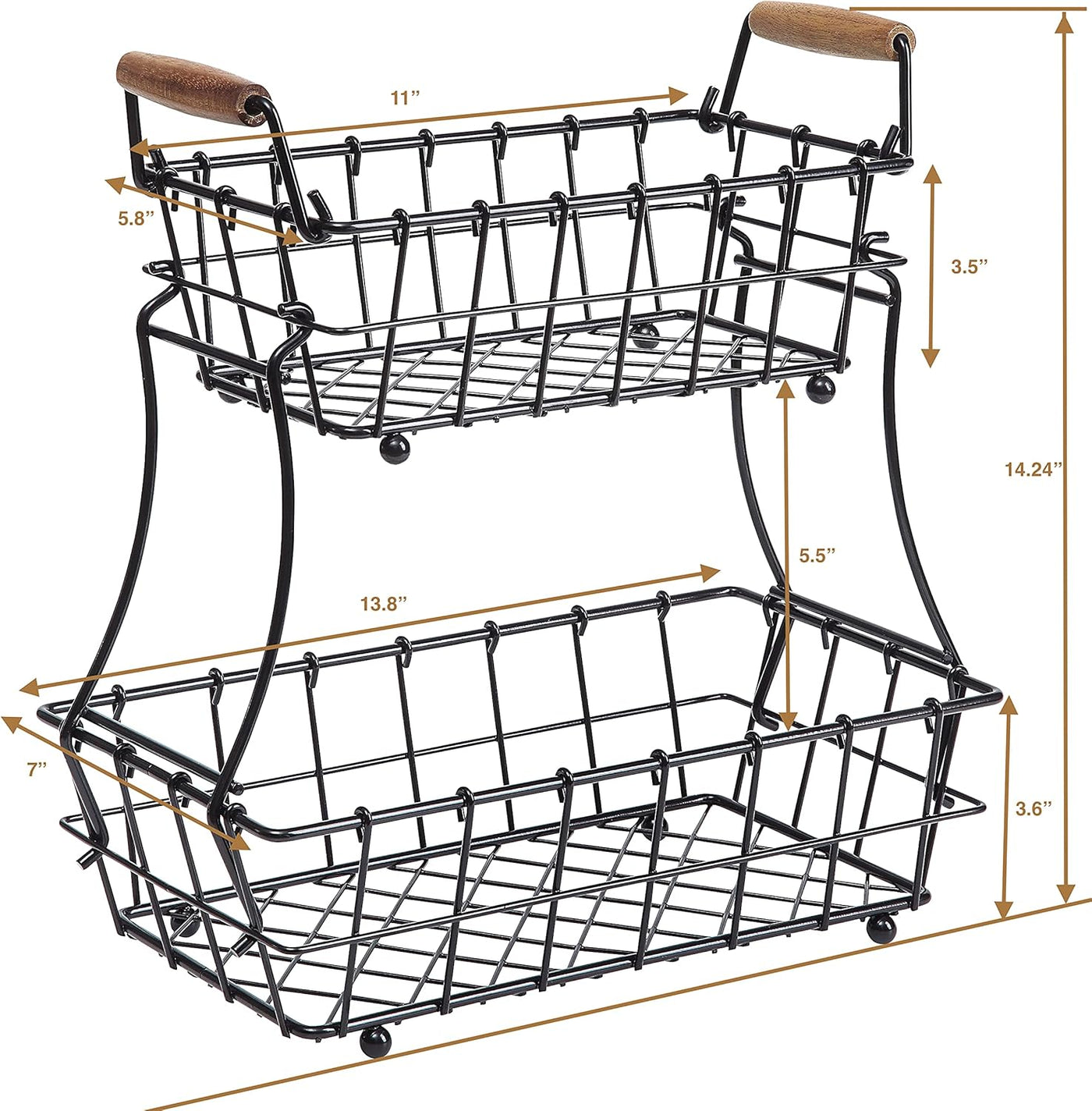 Stylish 2-Tier Black Metal Wire Basket for Fruits and Bread - Perfect Countertop Organizer!