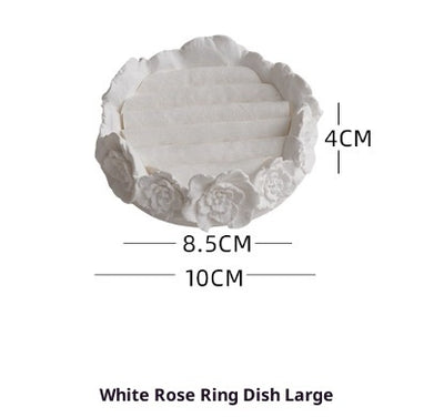 White Gypsum Rose Ring Storage Tray