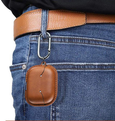 Premium Brown Leather Case for AirPods Pro 2 - Stylish Cover with Keychain & Strap, Front LED Visible, Compatible with 2019/2022/2023 Models