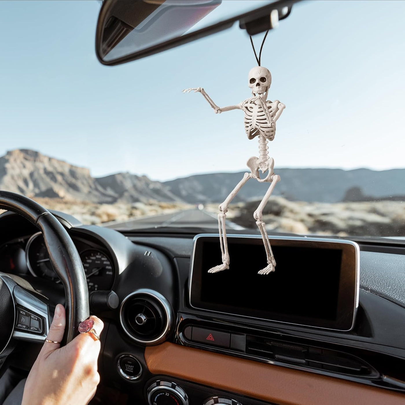 16" Small Skeleton Halloween Decor Full Body 2 Pack - Plastic Mini Skeleton Halloween Poseable Hanging Decorative - Cute Posable Joints Little Skeletons Indoor Table Decoration