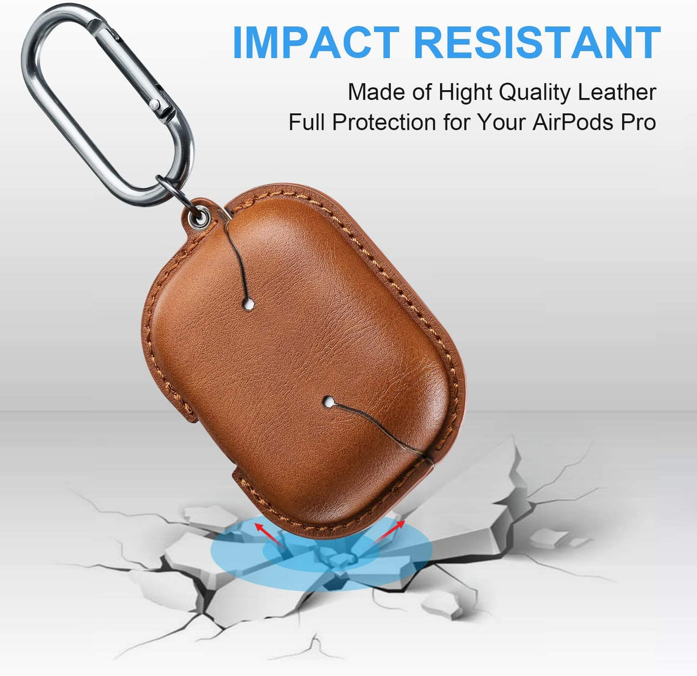 Premium Brown Leather Case for AirPods Pro 2 - Stylish Cover with Keychain & Strap, Front LED Visible, Compatible with 2019/2022/2023 Models