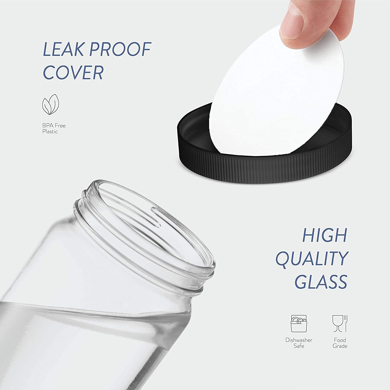 Reusable Glass Water Bottles with Airtight Lids – 16oz Travel Drinking Bottles (6 Pack)