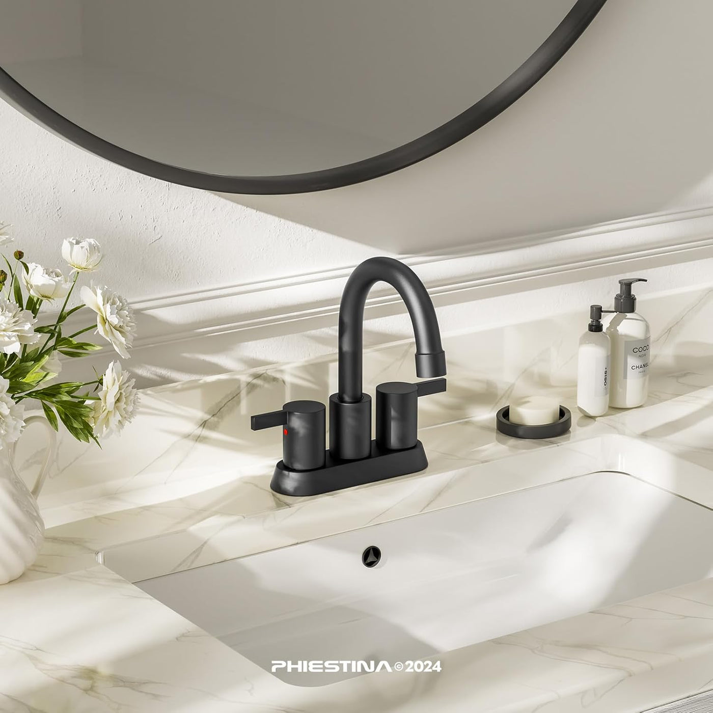 4 Inch 2 Handle Centerset Matte Black Lead-Free Modern Bathroom Faucet, 360 Swivel Spout 2-3 Hole RV Bathroom Vanity Sink Faucet with Pop up Drain and Water Supply Lines,Bf015-1-Mb - GG store