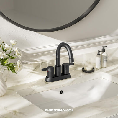 4 Inch 2 Handle Centerset Matte Black Lead-Free Modern Bathroom Faucet, 360 Swivel Spout 2-3 Hole RV Bathroom Vanity Sink Faucet with Pop up Drain and Water Supply Lines,Bf015-1-Mb - GG store