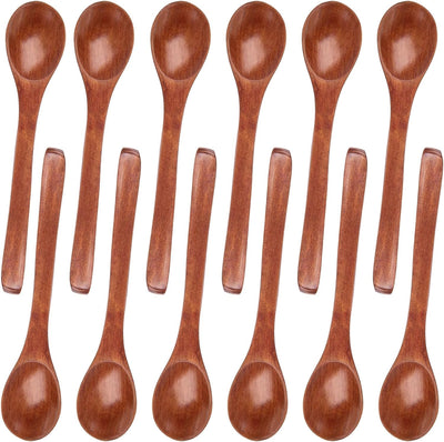 12PCS Dark Brown Mini Wooden Spoons - 5" Honey Spoons for Tea, Coffee, Jam, Sugar, Spices & More