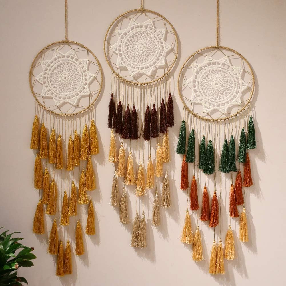 Handmade Macrame Dream Catcher Wall Hanging – Boho Tassel Bedroom Home Décor