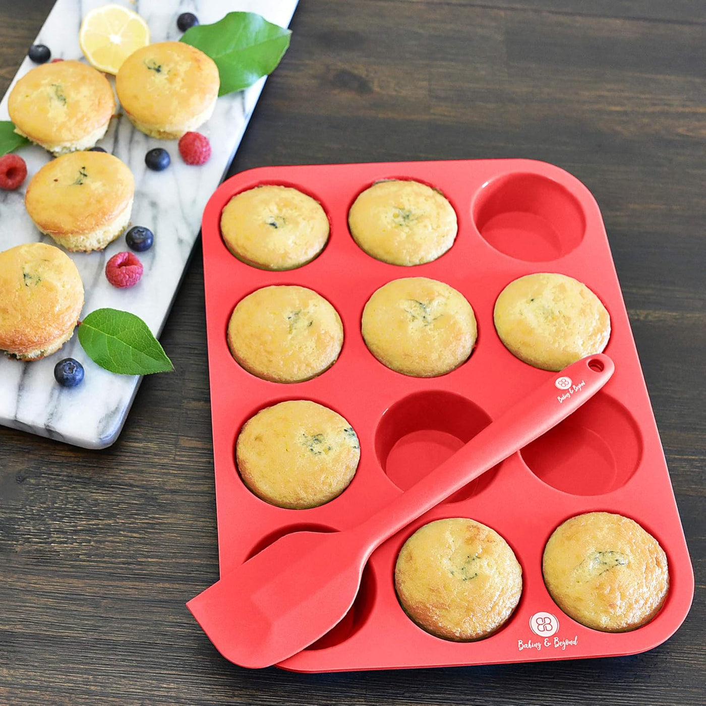 Versatile Premium Silicone Muffin and Cupcake Pan Set - 12 Cup Muffin Tray & 24 Mini Cupcake Molds with 2 Spatulas - Non-Stick Baking Essentials
