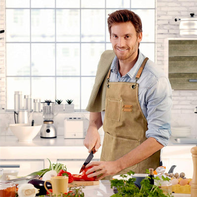 Stylish & Functional Chef Apron - Unisex Cotton Canvas Cross Back Design with Adjustable Straps & Spacious Pockets for Cooking & Baking