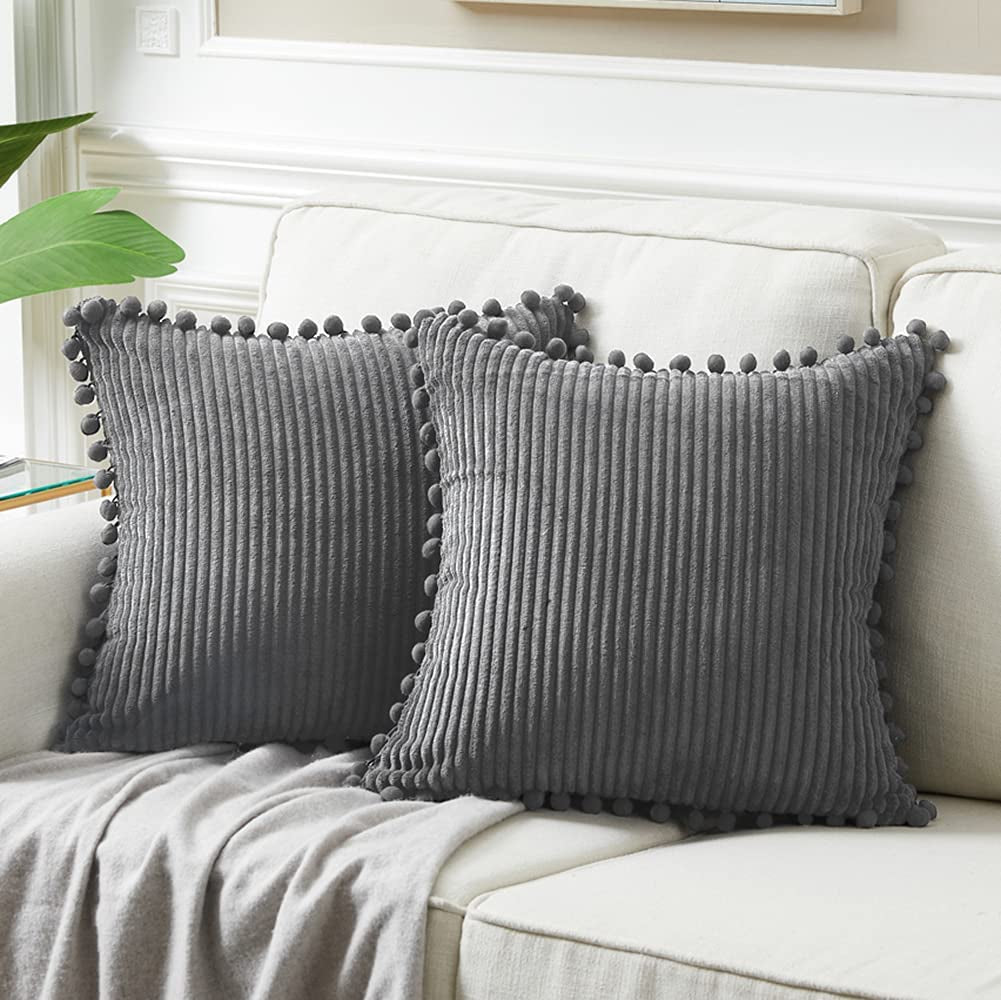 Farmhouse Textured Throw Pillow Cover – Modern Rustic Decorative Sofa Cushion Case 18x18 Dark Gray 18" X 18" (Pack Of 2)