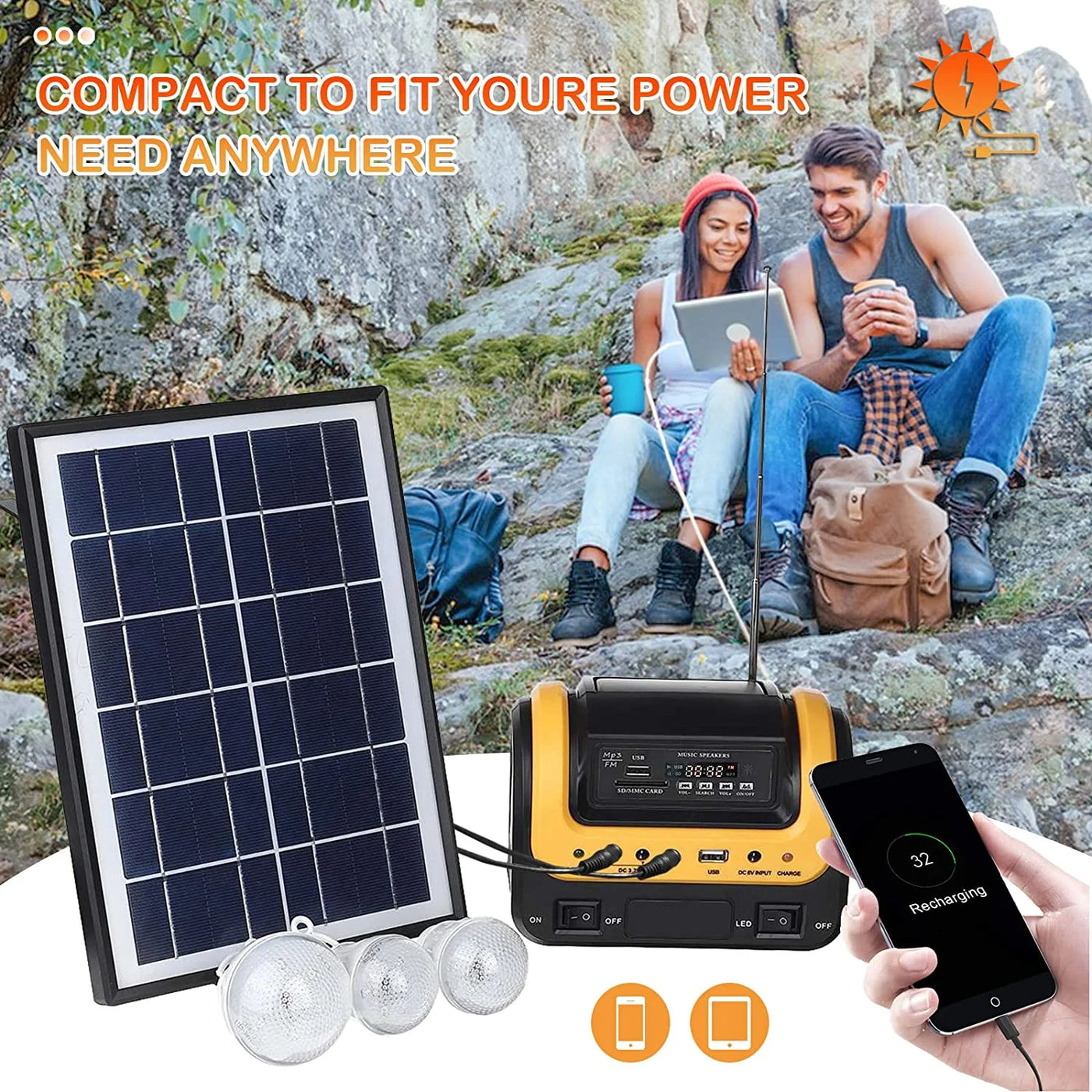 Solar Generator Portable with Solar Panel Solar Power Generators Portable Power Station with Bulb Rechargeable Power Supply - GG store
