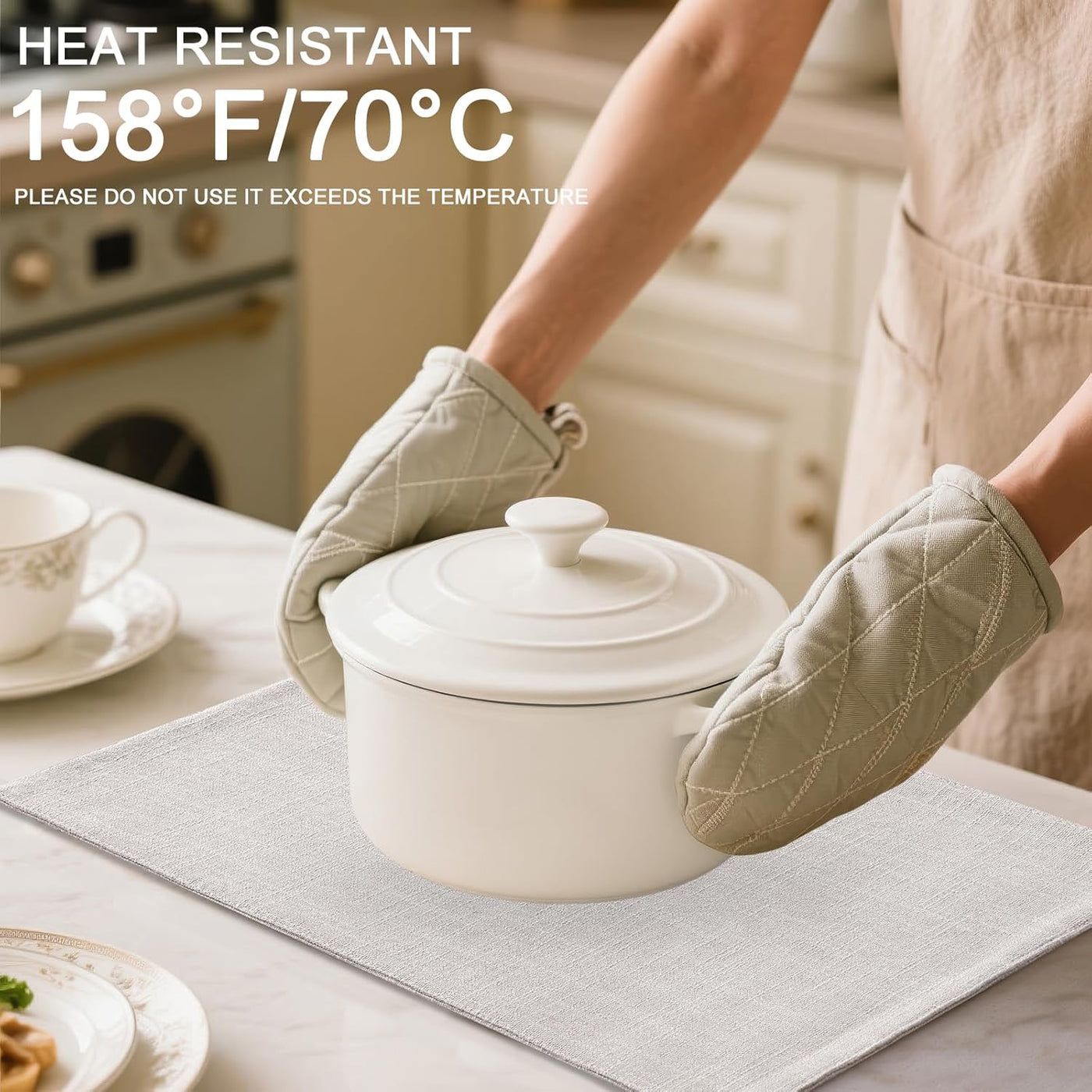 Elegant Beige Cotton Linen Blend Placemats - Set of 6, Heat Resistant & Washable, Perfect for Indoor & Outdoor Dining Decor, 13" x 19