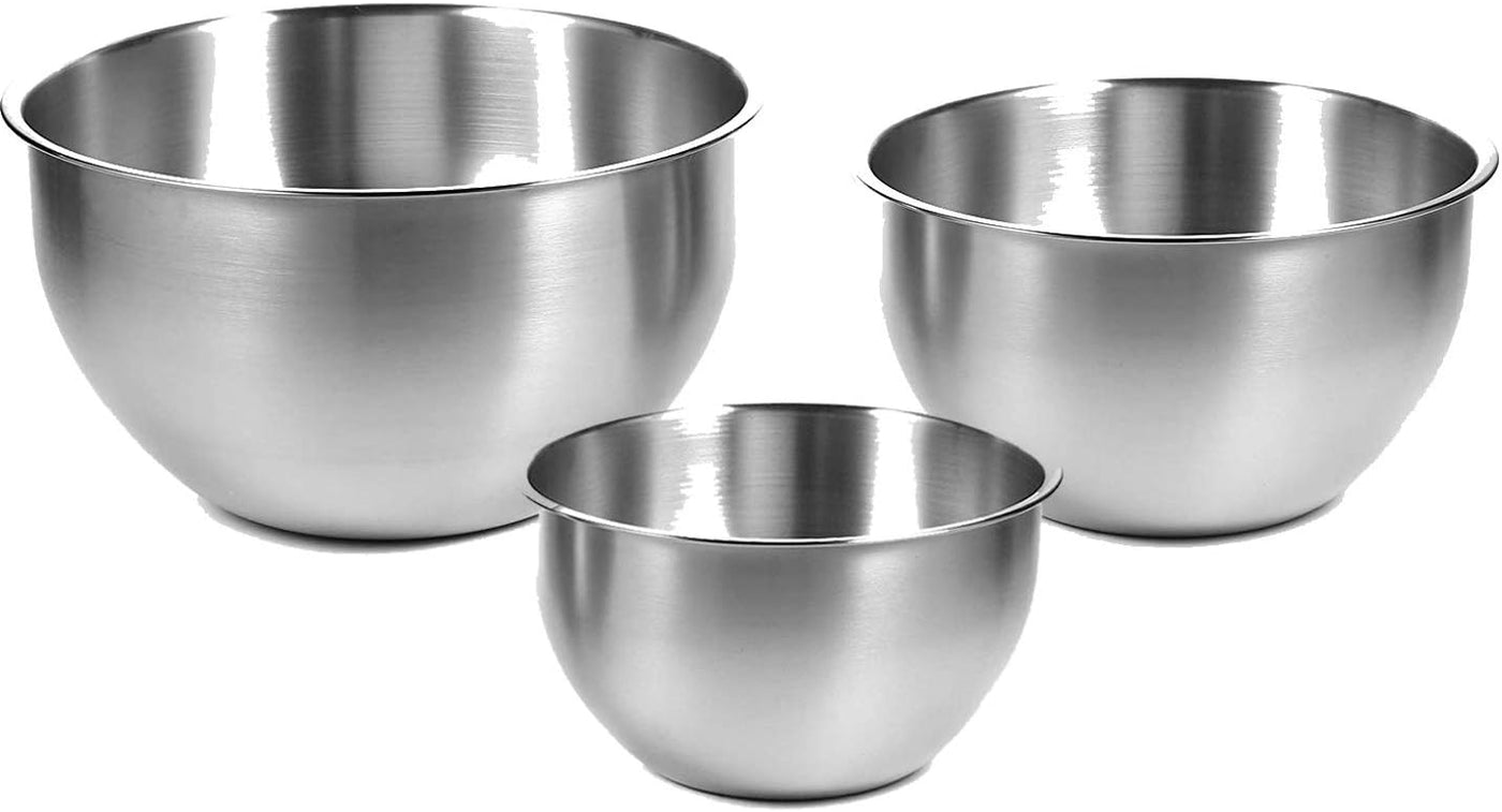 Stainless Steel Mixing Bowl Set - Durable 304 Metal Bowls for Baking - 3 Sizes (8", 10", 12")