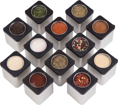 Magnetic Spice Jars Clear Metal Spice Food Storage Jars & Containers (12 Count) - GG store
