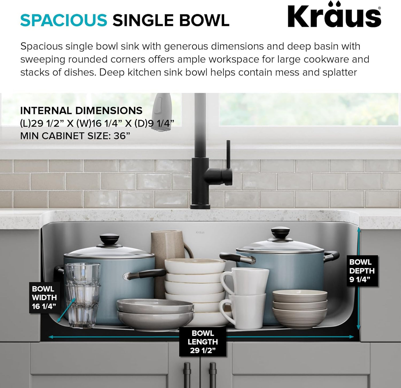 Durable 31.5" Undermount Stainless Steel Kitchen Sink - 18 Gauge Single Bowl KBU14