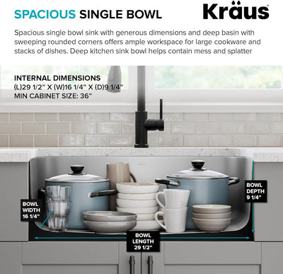 Durable 31.5" Undermount Stainless Steel Kitchen Sink - 18 Gauge Single Bowl KBU14