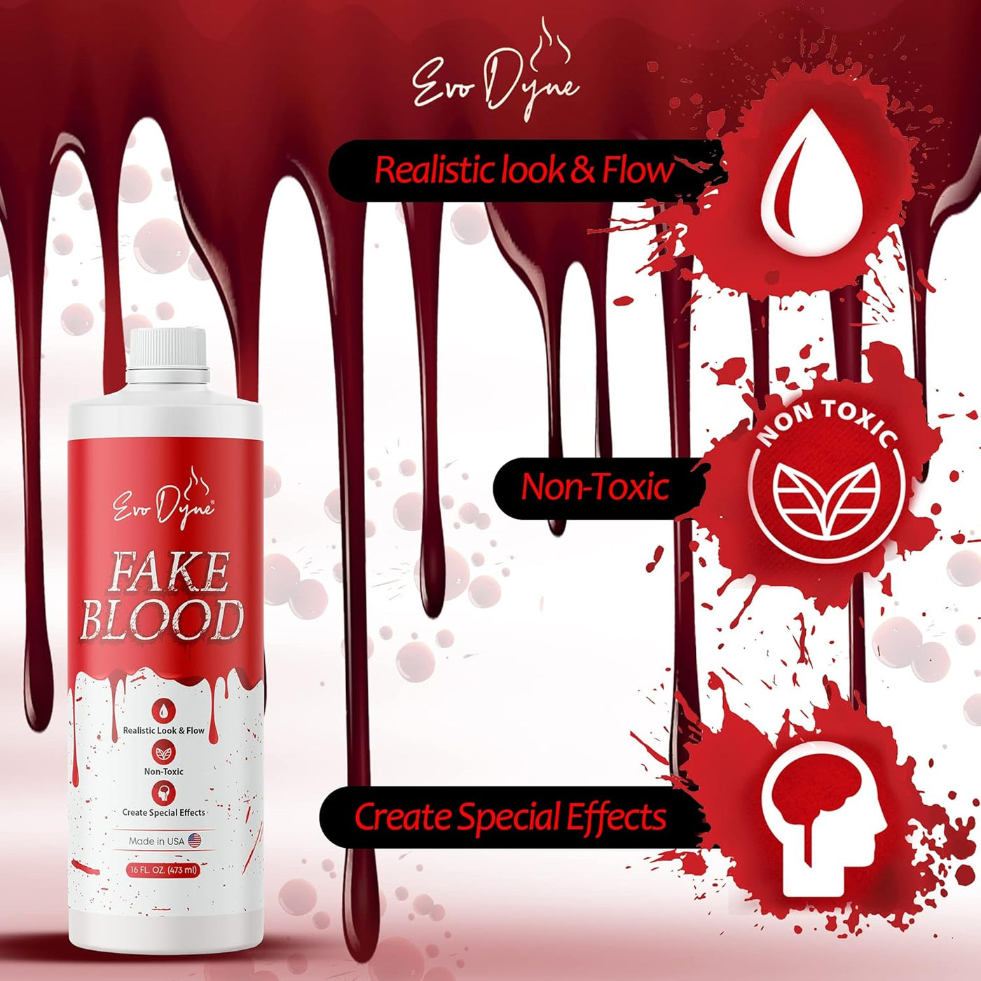 Realistic Fake Blood (16 FL OZ) - Perfect for Halloween Costumes & Parties, Made in the USA