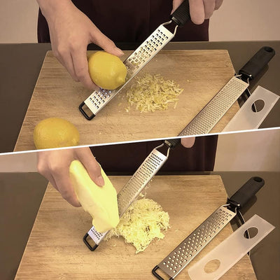 Ultimate Lemon Zester & Cheese Grater Set - Versatile Kitchen Tool for Citrus, Parmesan, Chocolate & More - Ergonomic Silicone Handle & Durable Stainless Steel Blades - Red (2 Piece Set)