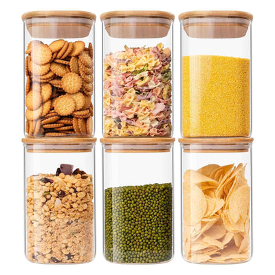 Glass Food Storage Jars 37 Oz - Set of 6 Clear Canisters with Bamboo Lids - GG store
