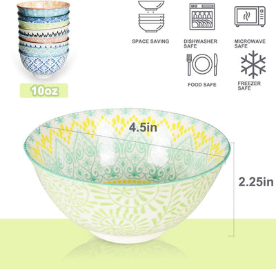 Versatile 8 Pack Small Ceramic Bowls - Perfect for Soup, Salad, Pasta, Desserts & More! 4.75 Inch Diameter, 10 oz Capacity