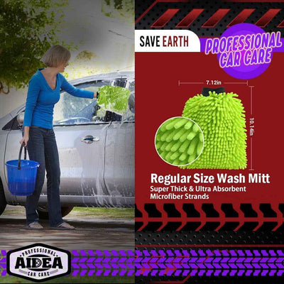 Car Wash Mitt Microfiber 2PK - Scratch Free and Lint-Free Chenille Mitts, Regular Size 7.12''X10.14'' in Green - GG store