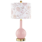 Pink Ceramic Table Lamp with USB Ports – 3-Way Dimmable Touch Bedside Lamp with Floral Shade