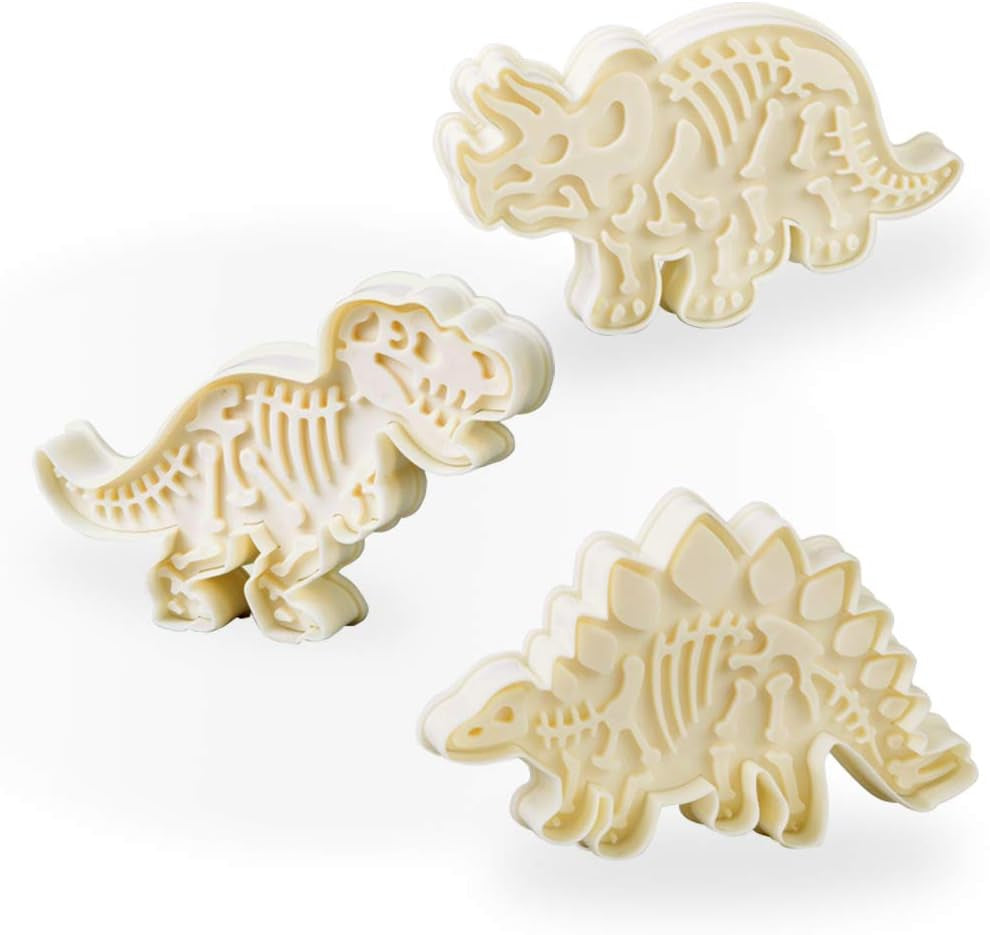 Jurassic Dinosaur Cookie Cutter Set - 6-Piece T-Rex, Stegosaurus & Triceratops Fossil Stampers for Fun Baking Adventures!