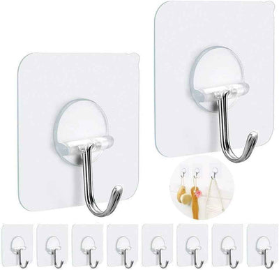 Heavy Duty Adhesive Wall Hooks 15 Pounds Max – Transparent 180° Rotating Reusable Waterproof and Oilproof – 10 Packs - GG store
