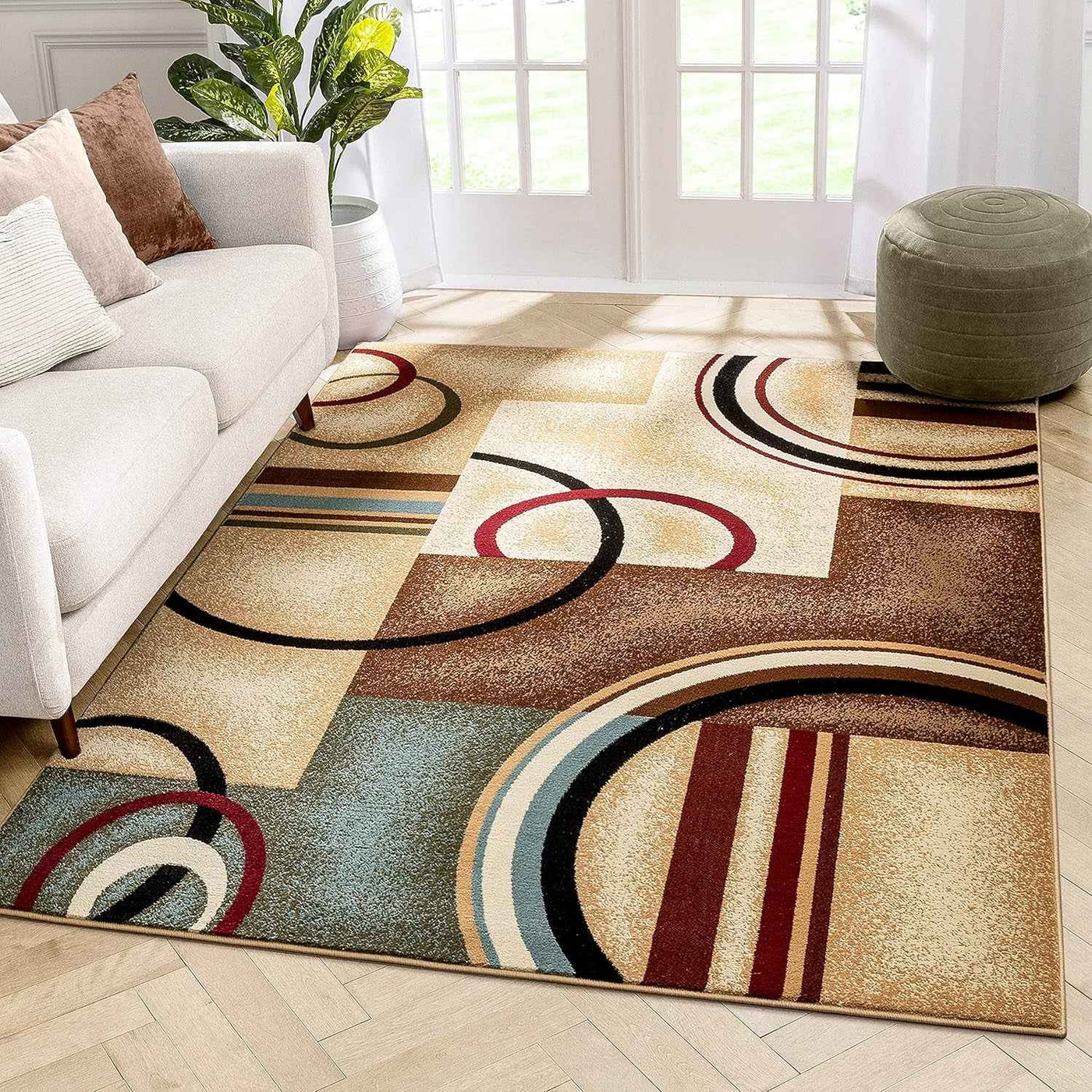 Barclay Arcs & Shapes Ivory Geometric Area Rug 5'3" x 7'3" for Modern Living Room Design - GG store