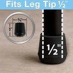 Non-Slip round Rubber Leg Tip Protectors 4 Pack – 1/2" Inner Diameter - Black