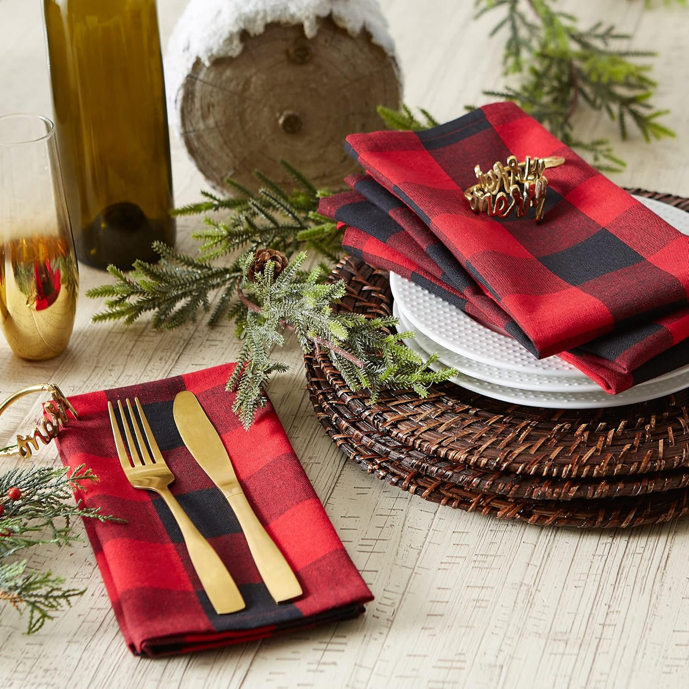 Buffalo Check Farmhouse Cloth Napkin Set - Red & Black, 20x20, 6 Pieces for Stylish Dining