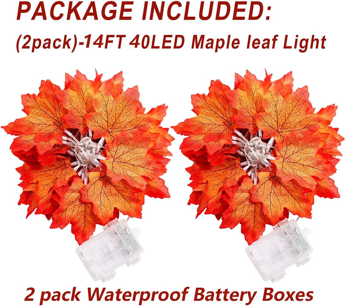 Illuminate Your Thanksgiving with 2-Pack 14.7 Ft Maple Leaf String Lights - 80 Fall Garland Lights with 8 Modes, Waterproof & Battery Operated for Stunning Autumn Decor