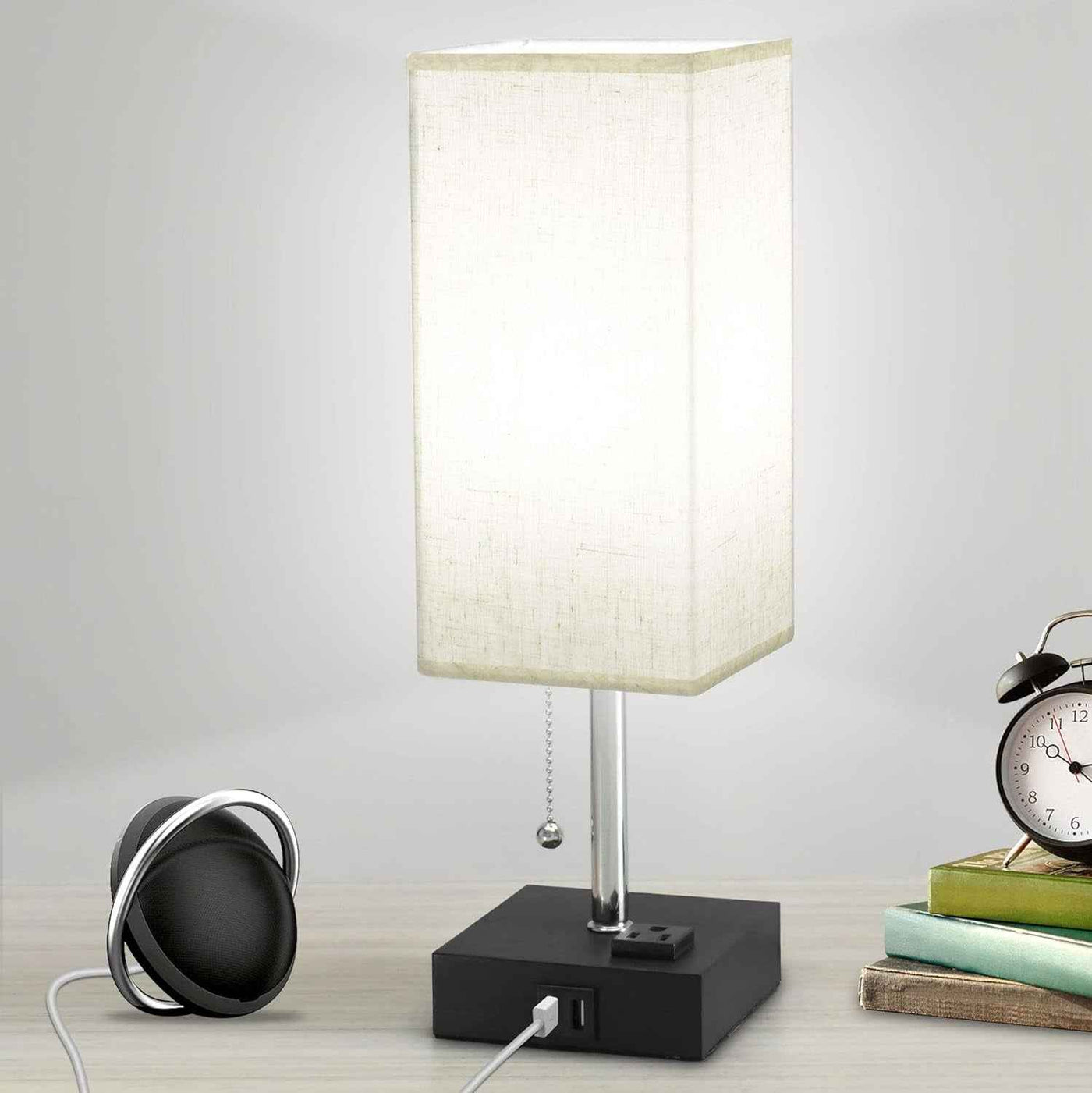 Table Lamp with USB Port and AC Outlet, Modern 5000K LED Bedside Lamp for Bedroom and Living Room - GG store