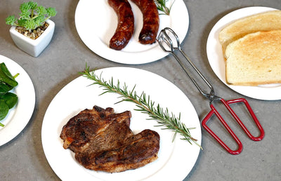 10-Inch Heavy Duty Stainless Steel Kitchen Tongs with Non-Slip Red Grip - Perfect for BBQ and Cooking!