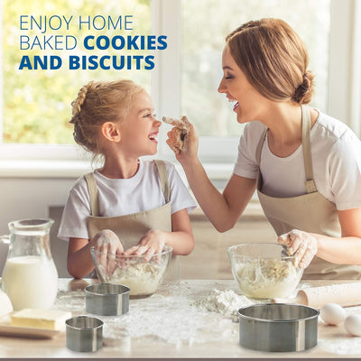 Versatile 4-Piece Round Cookie Cutter Set - Heavy Duty Metal Baking Rings (2'', 3'', 4'', 5'') for Perfect Pastries, Biscuits & Dough! Reusable and Durable!