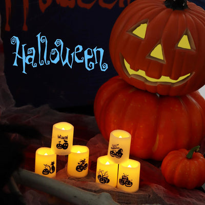 Set of 6 Pumpkin Decor Flameless LED Votive Candles - Realistic Flickering Battery Operated Lights for Halloween Magic! Batteries Included!