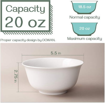 Set of 6 White 20Oz Ceramic Bowls - Perfect for Soup, Cereal, and Salad - Microwave & Dishwasher Safe
