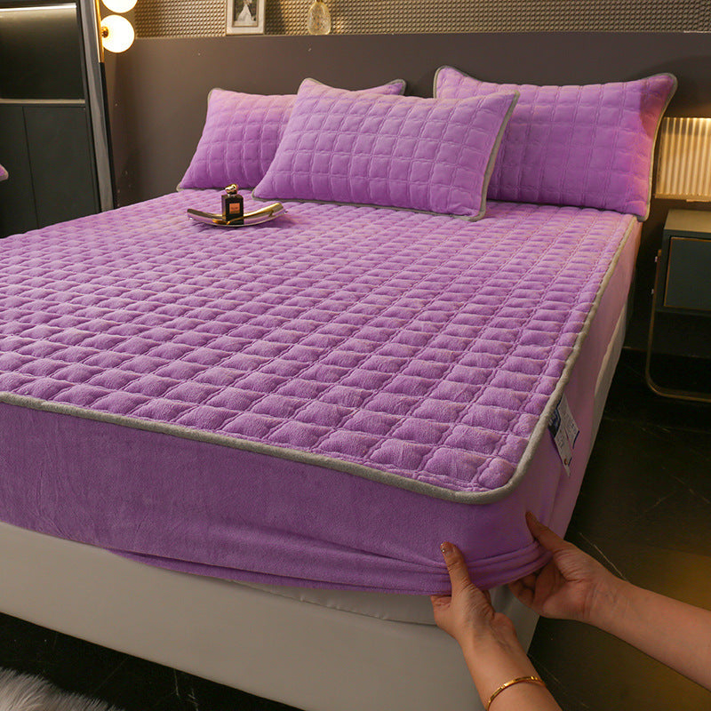 Fleece-lined Milk Fiber Quilted Fitted Sheet Single Winter Thickened