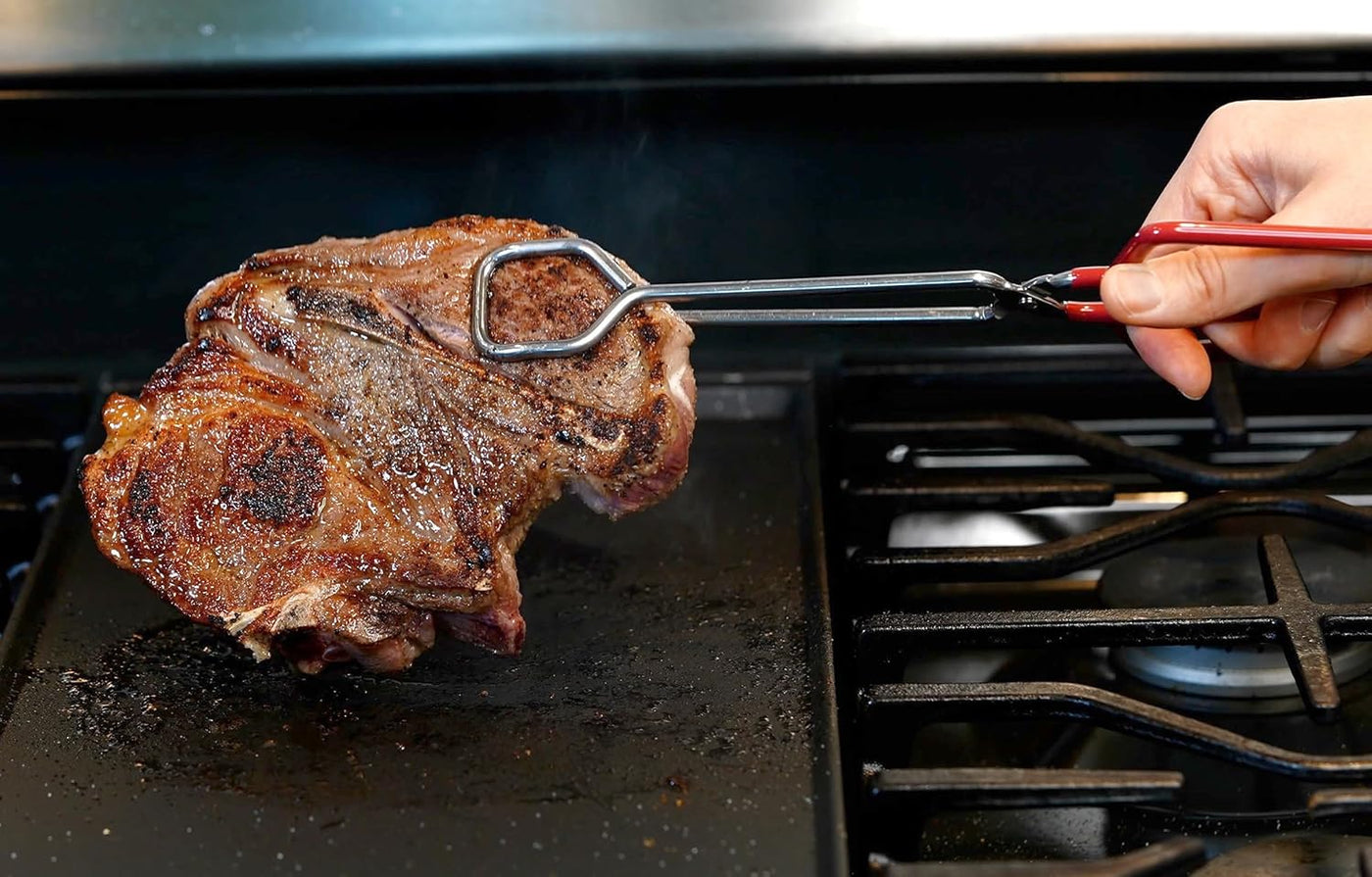 10-Inch Heavy Duty Stainless Steel Kitchen Tongs with Non-Slip Red Grip - Perfect for BBQ and Cooking!