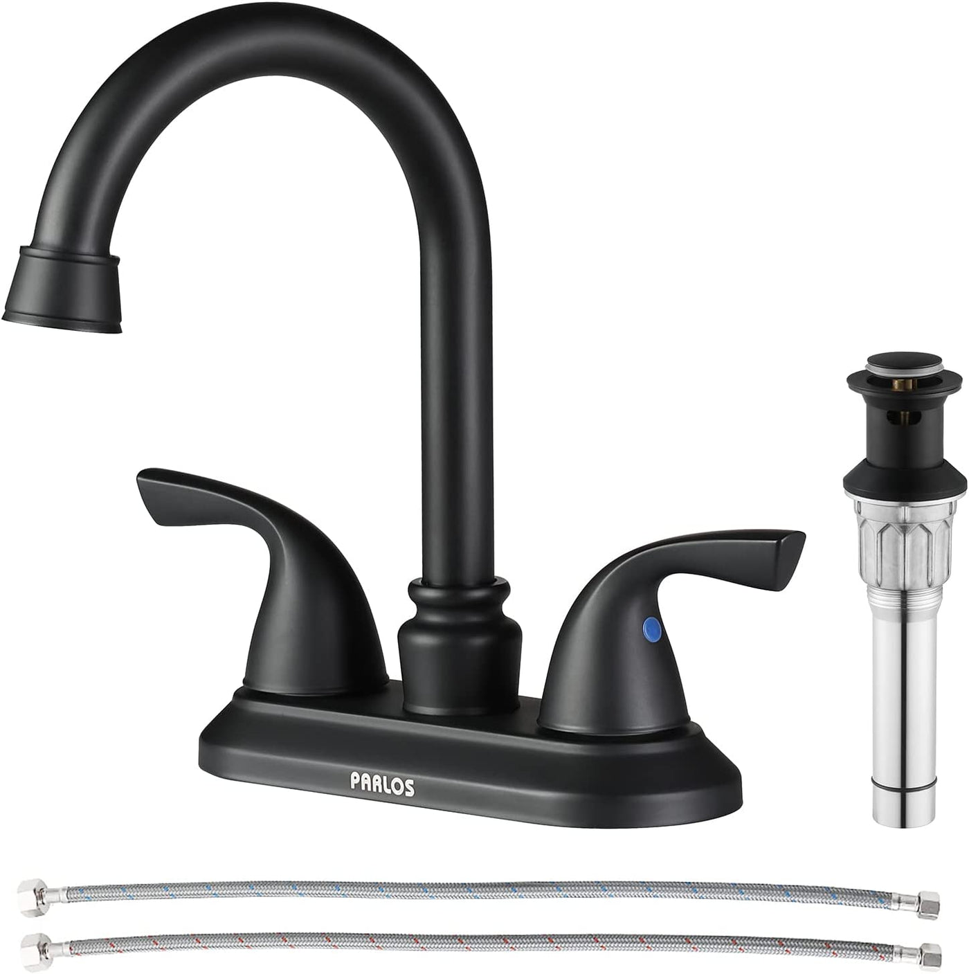 2-Handle Bathroom Faucet with Metal Drain Assembly & Supply Lines NSF Cupc Certified, Matte Black, 1359104 - GG store